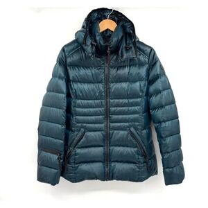 Andrew Marc Mens L Hooded Down Puffer Jacket Teal 650 Fill Power Winter Coat